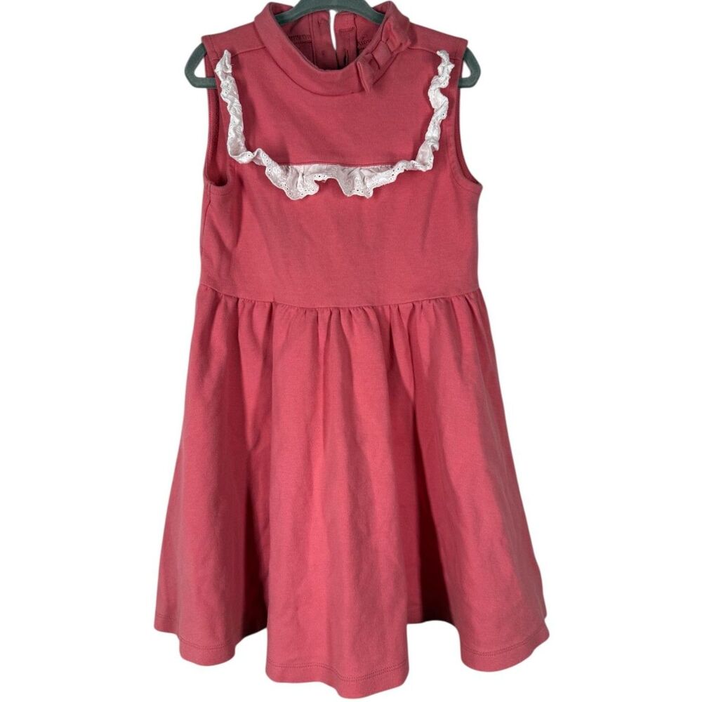 Janie And Jack Girls Pink Tank Dress Sz 6 Preppy Classic Ruffle Bow Coquette